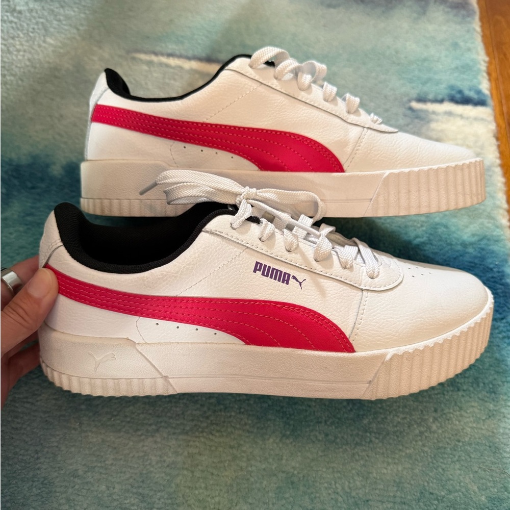 Puma Women's White Sneakers with Pink Accents